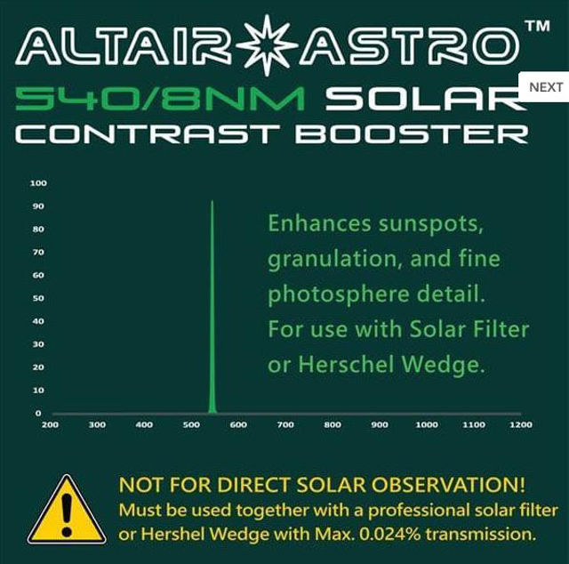 Picture of Altair Solar Contrast Booster Filter 8nm 540nm Continuum 1.25"
