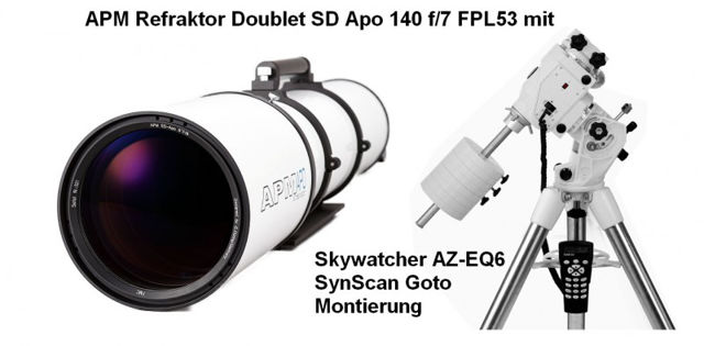Picture of APM Refractor Telescope Doublet SD Apo 140 f/7 FPL53 OTA with 3.7" focuser and AZ-EQ6GT Mount