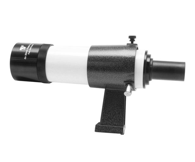 Picture of TS-Optics 8x50 Finder - straight view, white colour and with adjustable bracket