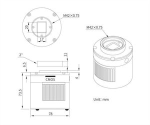 WO Mono Astrokamera ASI585MM Pro gekühlt, Sensor D=12,84 mm, Pixel 2,9 µm