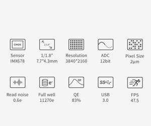 ZWO ASI678MM monochrome USB3.0 Astrokamera - Sensor D= 8,86 mm, 2,0 µm Pixelgröße